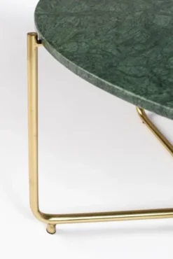 Soffbord 'Timpa' Runt 70cm  - Grön marmor/Guld
