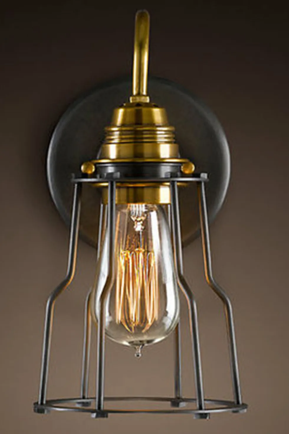 Vägglampa Vintage - Mässing/Stålnät